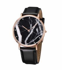 Rose Gold PVD Überzug Real Marmor Echt Leder Uhr