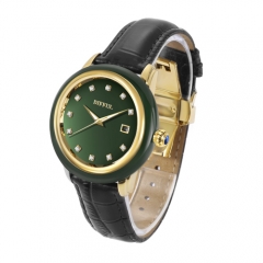 Kundenspezifische OEM echtes Leder mechanische Jade Uhr