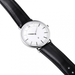 Custom-Logo echtes Leder Edelstahl Armbanduhr