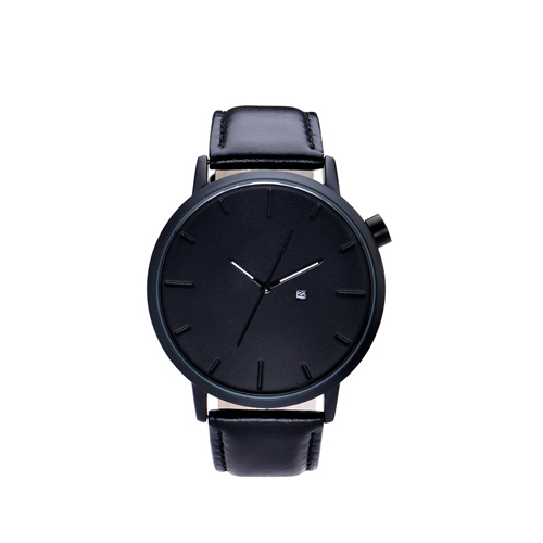 schwarzes Zifferblatt echtes Leder Luxus Mann Armbanduhr