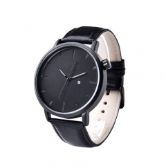 schwarzes Zifferblatt echtes Leder Luxus Mann Armbanduhr
